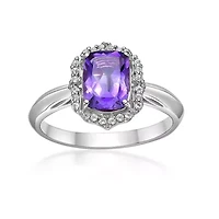 Lab Created Women's Cushion-Cut Amethyst Halo Ring Sterling Silver