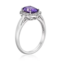 Lab Created Women's Cushion-Cut Amethyst Halo Ring Sterling Silver