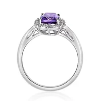 Lab Created Women's Cushion-Cut Amethyst Halo Ring Sterling Silver
