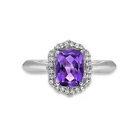 Lab Created Women's Cushion-Cut Amethyst Halo Ring Sterling Silver