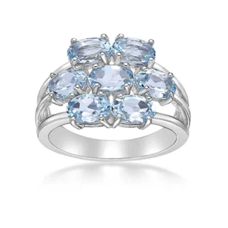 Women's Sterling Silver Blue Gemstone Cluster Ring