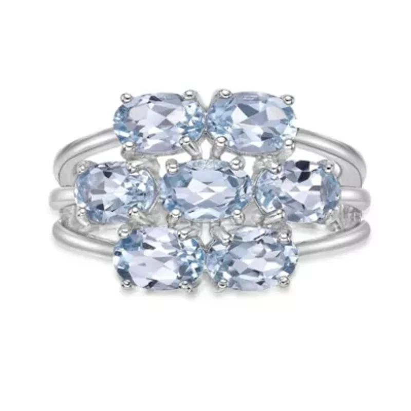 Women's Sterling Silver Blue Gemstone Cluster Ring