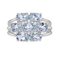Women's Sterling Silver Blue Gemstone Cluster Ring