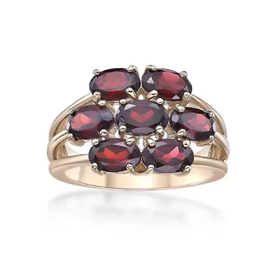 Yellow Gold Plated Sterling Silver Oval-Cut Garnet Cluster Ring