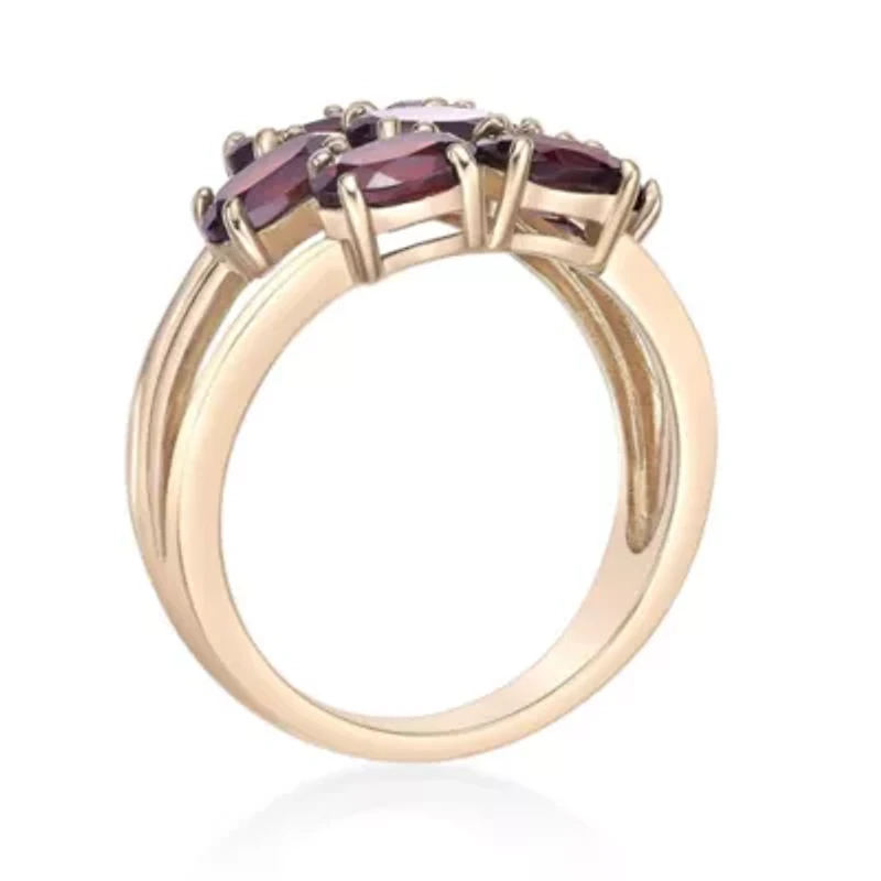 Yellow Gold Plated Sterling Silver Oval-Cut Garnet Cluster Ring