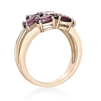 Yellow Gold Plated Sterling Silver Oval-Cut Garnet Cluster Ring