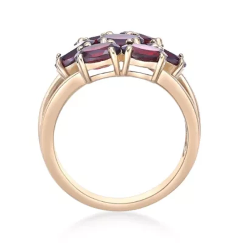 Yellow Gold Plated Sterling Silver Oval-Cut Garnet Cluster Ring