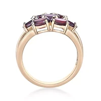 Yellow Gold Plated Sterling Silver Oval-Cut Garnet Cluster Ring