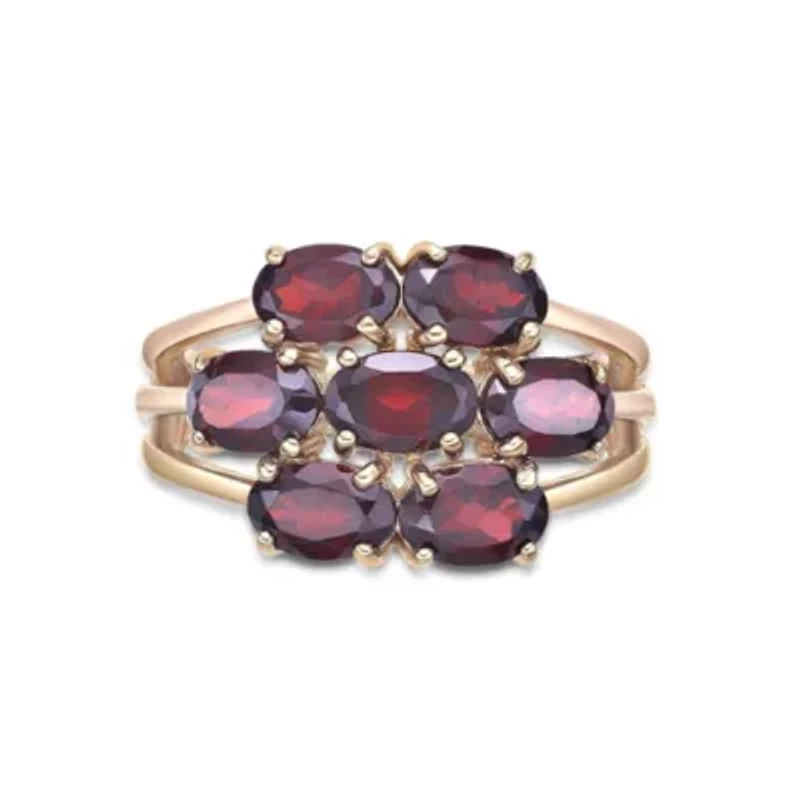 Yellow Gold Plated Sterling Silver Oval-Cut Garnet Cluster Ring