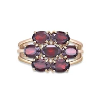 Yellow Gold Plated Sterling Silver Oval-Cut Garnet Cluster Ring