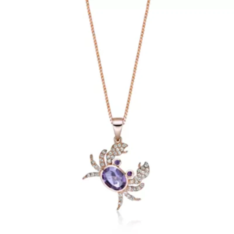 Gold Over Silver Amethyst and White Topaz Crab Pendant Necklace