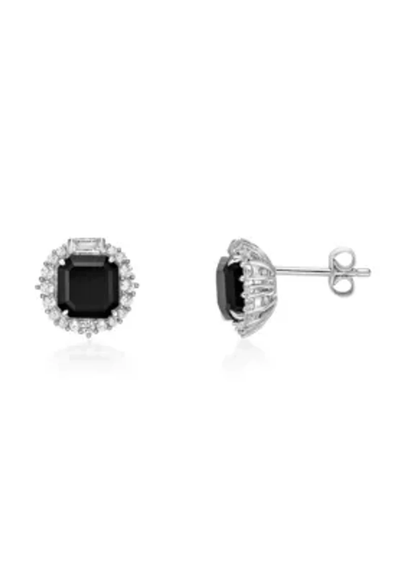 3 ct. t.w.Black Onyx and 1/5 ct. t.w. Created White Sapphire Earrings in Sterling Silver