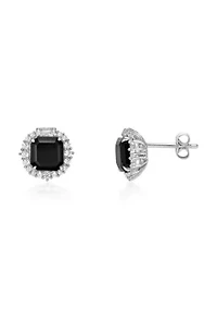 3 ct. t.w.Black Onyx and 1/5 ct. t.w. Created White Sapphire Earrings in Sterling Silver