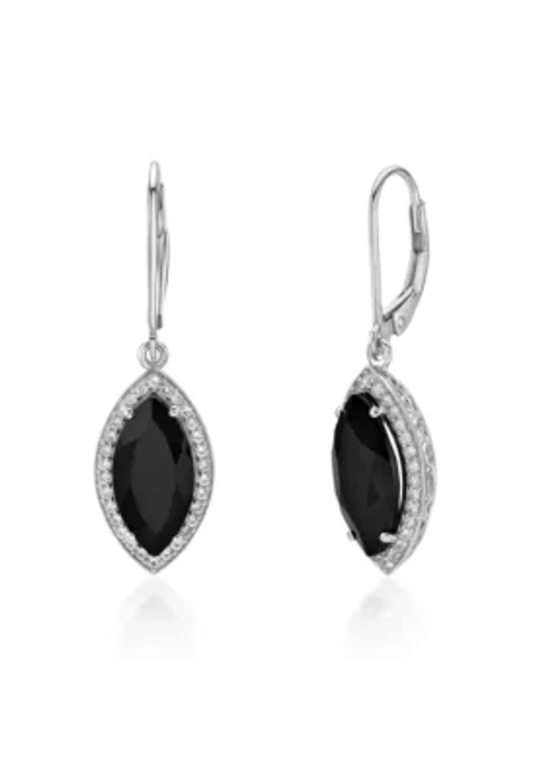 2 7/8 ct. t.w. Black Onyx and 5/8 ct. t.w. Created Whire Sapphire Earrings in Sterling Silver