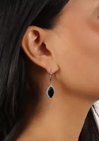 2 7/8 ct. t.w. Black Onyx and 5/8 ct. t.w. Created Whire Sapphire Earrings in Sterling Silver