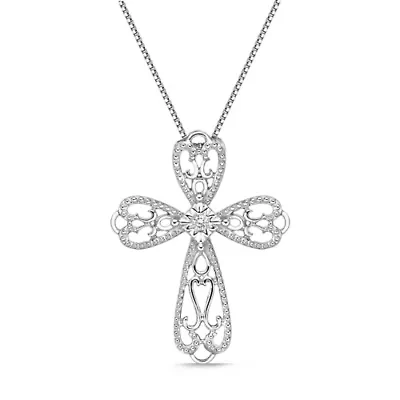 Diamond Accent Cross Pendant in Sterling Silver