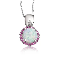 1.2 ct. t.w. Created Opal, Created Pink Sapphire & Diamond Accent Pendant Necklace in Sterling Silver