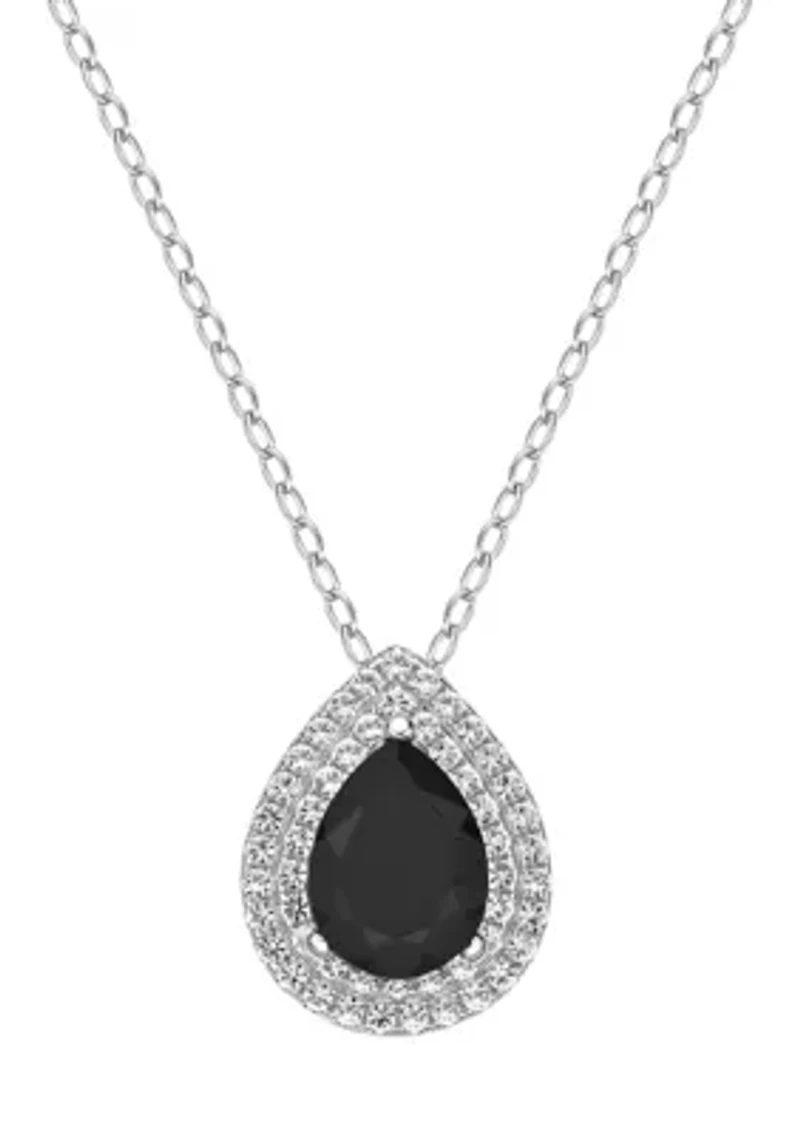 White Topaz and Black Onyx Pendant Necklace Sterling Silver