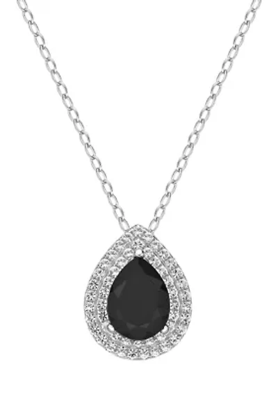 White Topaz and Black Onyx Pendant Necklace Sterling Silver