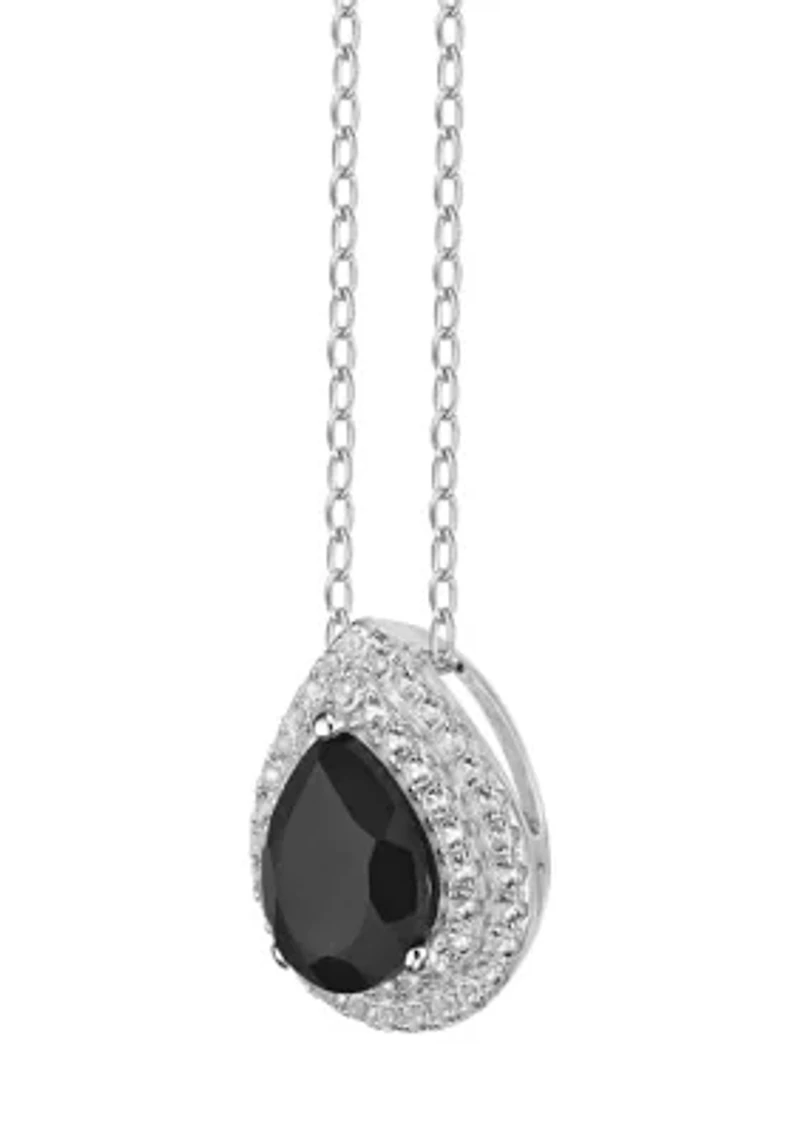 White Topaz and Black Onyx Pendant Necklace Sterling Silver