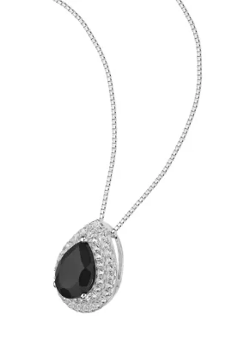 White Topaz and Black Onyx Pendant Necklace Sterling Silver