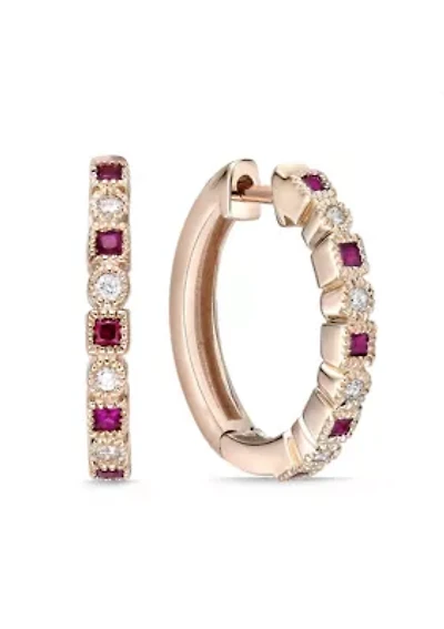 1/5 ct. t.w. Ruby and Diamond Accent Earrings in 10K Rose Gold