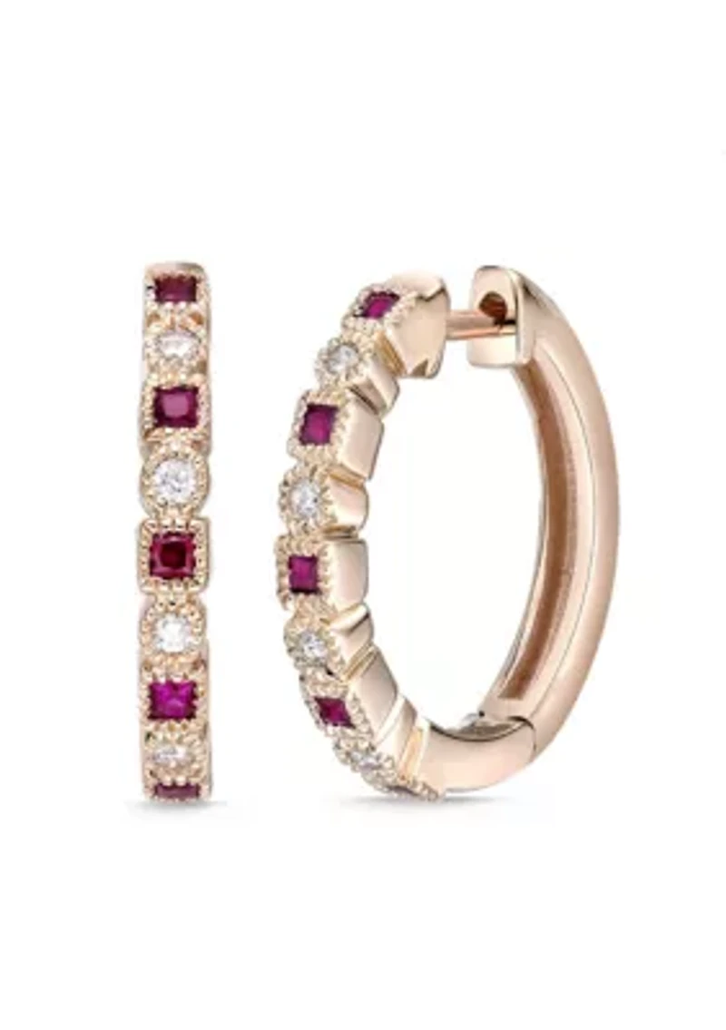 1/5 ct. t.w. Ruby and Diamond Accent Earrings in 10K Rose Gold