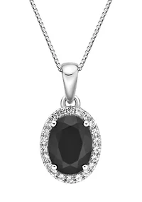 1 1/4 ct. t.w. Black Onyx and 1/10 ct. t.w. White Topaz Pendant Necklace in Sterling Silver