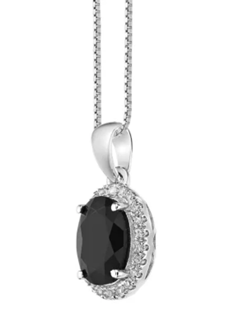 1 1/4 ct. t.w. Black Onyx and 1/10 ct. t.w. White Topaz Pendant Necklace in Sterling Silver