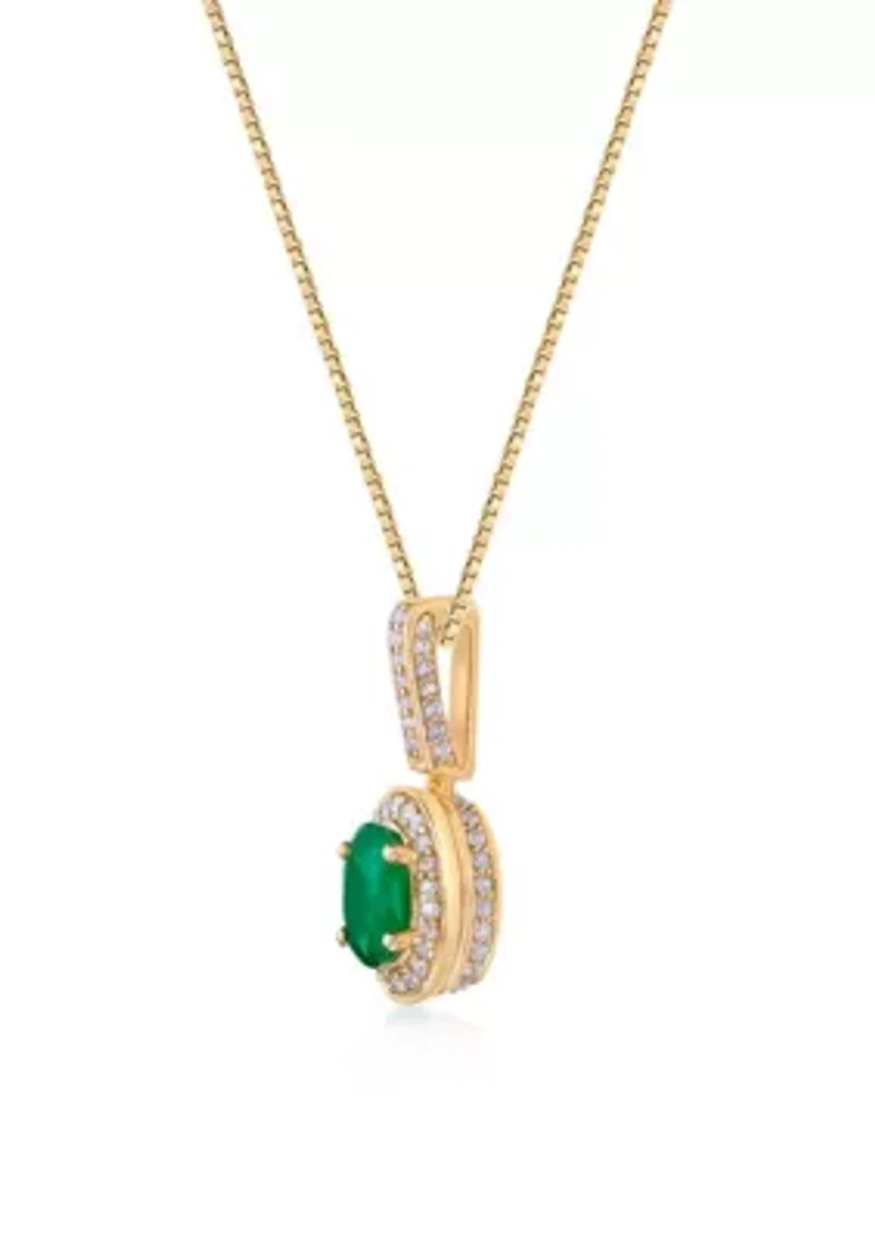 0.8 ct. t.w. Emerald and 0.25 ct. t.w. Diamond Pendant Necklace in 10K Gold