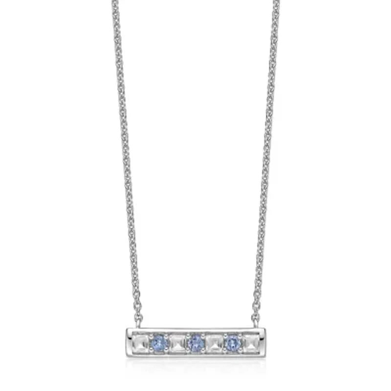 1.21 ct. t.w. White and Blue Topaz Bar Pendant Necklace in 2 Micron 18k Rose Gold Plated Silver