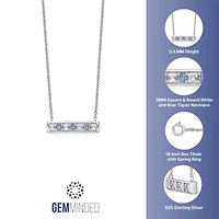 1.21 ct. t.w. White and Blue Topaz Bar Pendant Necklace in 2 Micron 18k Rose Gold Plated Silver