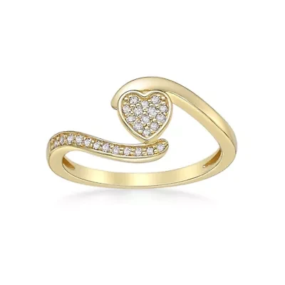 1/6 ct. tw. Diamond Heart Bypass Promise Ring in Yellow Gold Plated Sterling Silver