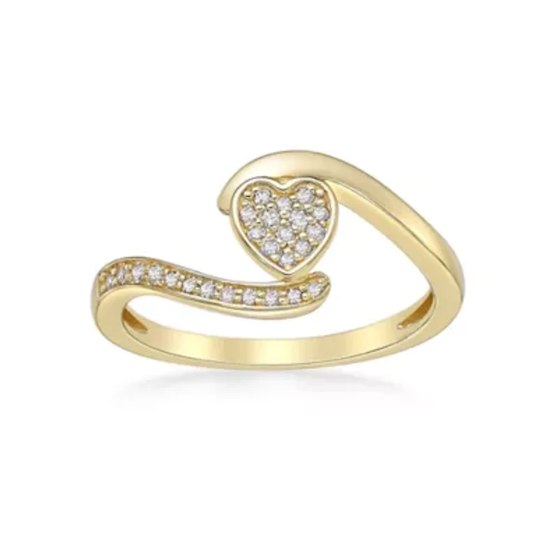 1/6 ct. tw. Diamond Heart Bypass Promise Ring in Yellow Gold Plated Sterling Silver