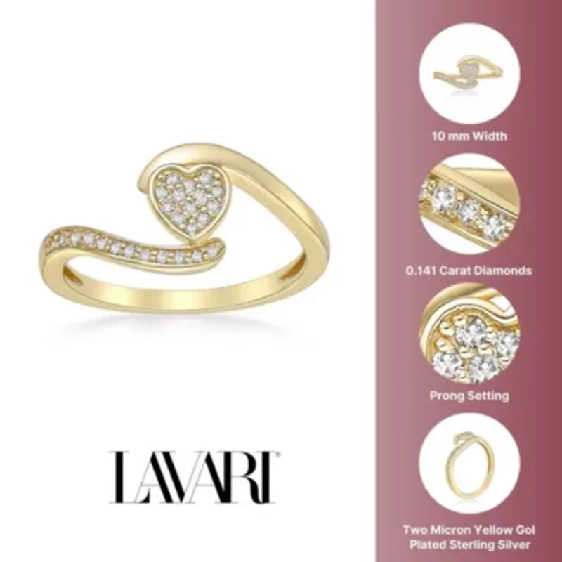 1/6 ct. tw. Diamond Heart Bypass Promise Ring in Yellow Gold Plated Sterling Silver