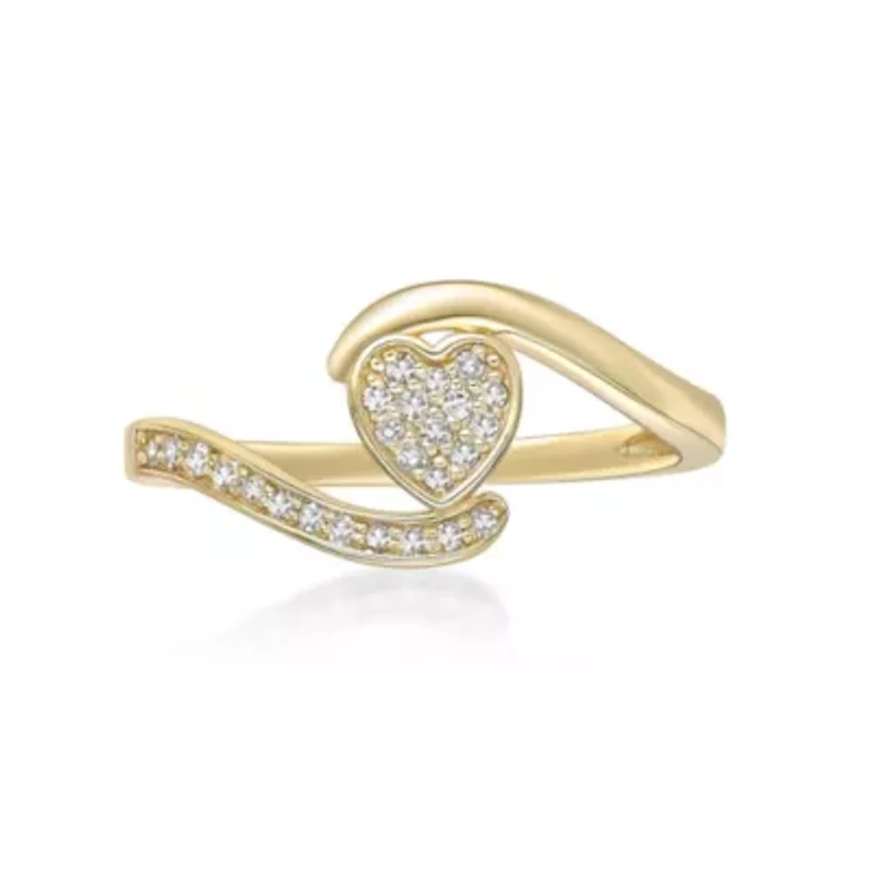 1/6 ct. tw. Diamond Heart Bypass Promise Ring in Yellow Gold Plated Sterling Silver