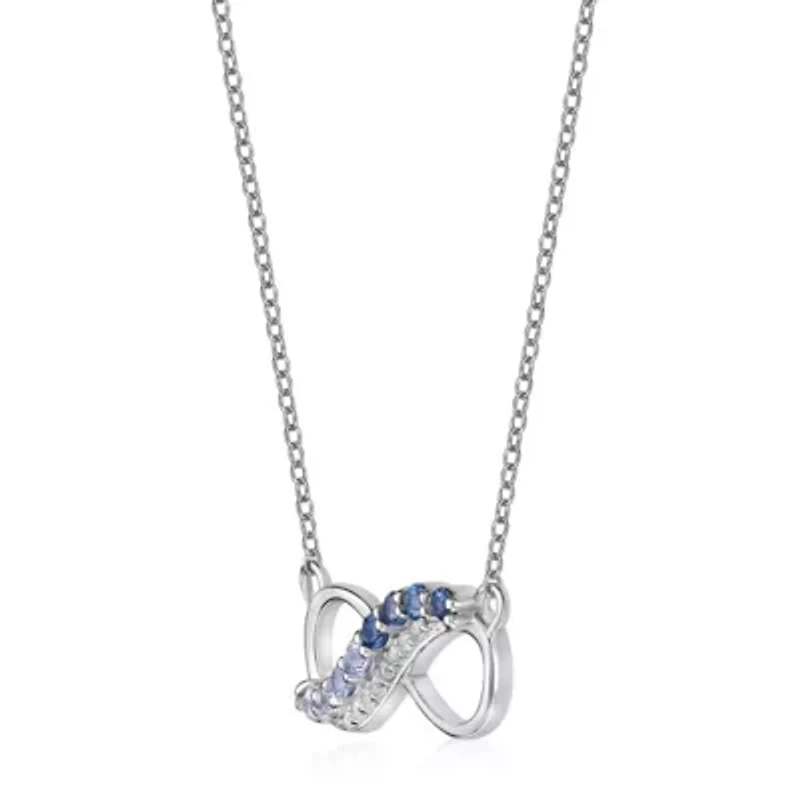3/8 ct. t.w. ISQA Certified London Blue, Sky Blue Topaz and Created White Sapphire Pendant Necklace in Sterling Silver