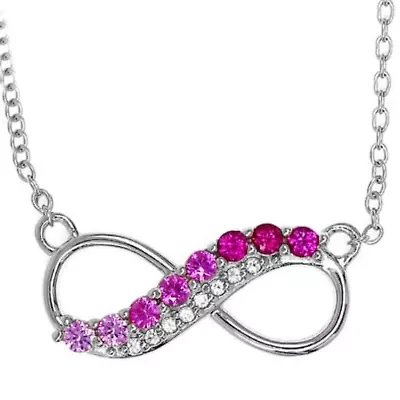 Lab Created 3/8 ct. t.w. Created Ruby, Created Pink Sapphire and Created White Sapphire Infinity Pendant Necklace in Sterling Silver