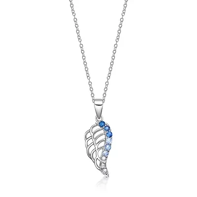 3/8 ct. t.w. ISQA Certified London Blue, Sky Blue Topaz and Created White Sapphire Wing Pendant Necklace in Sterling Silver