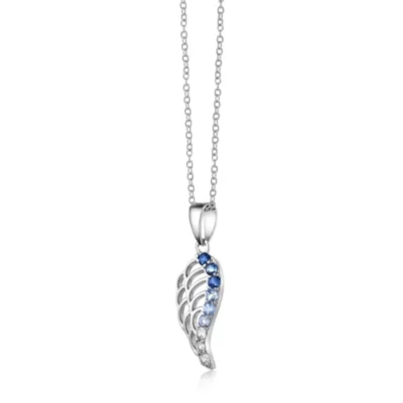 3/8 ct. t.w. ISQA Certified London Blue, Sky Blue Topaz and Created White Sapphire Wing Pendant Necklace in Sterling Silver