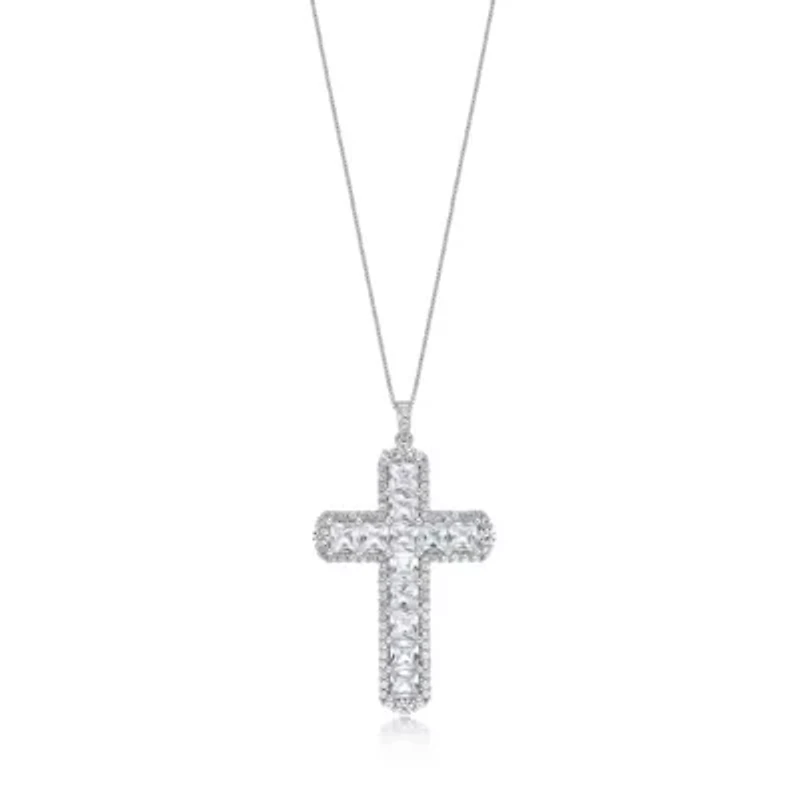 Lab Created 7 1/10 ct. t.w. White Sapphire Cross Pendant Necklace in Sterling Silver