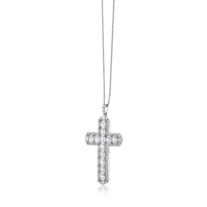 Lab Created 7 1/10 ct. t.w. White Sapphire Cross Pendant Necklace in Sterling Silver