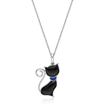 3.6 ct. t.w. Black Onyx Cat Pendant Necklace in Sterling Silver