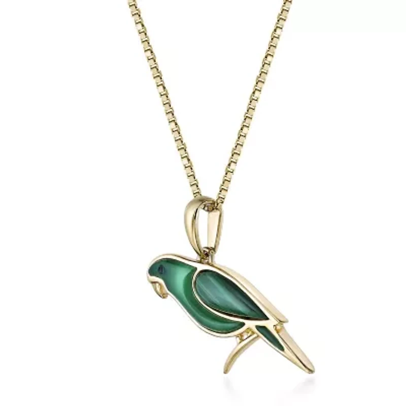2.11 ct. t.w. Green Onyx and Malachite Bird Pendant in 2 Micron Gold Plated Silver