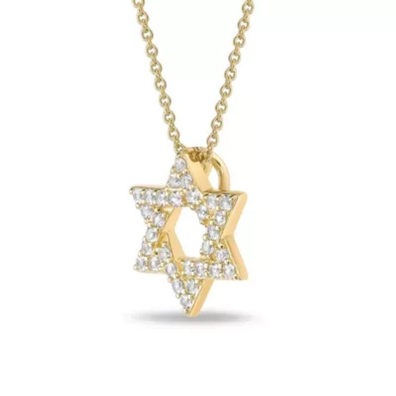 Lab Created 1/3 ct. t.w. Created White Sapphire Star of David Pendant Necklace in 2 Micron Gold Plated Silver