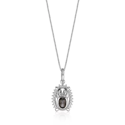 Sterling Silver Smokey Quartz and Lab-Created White Sapphire Pendant Necklace