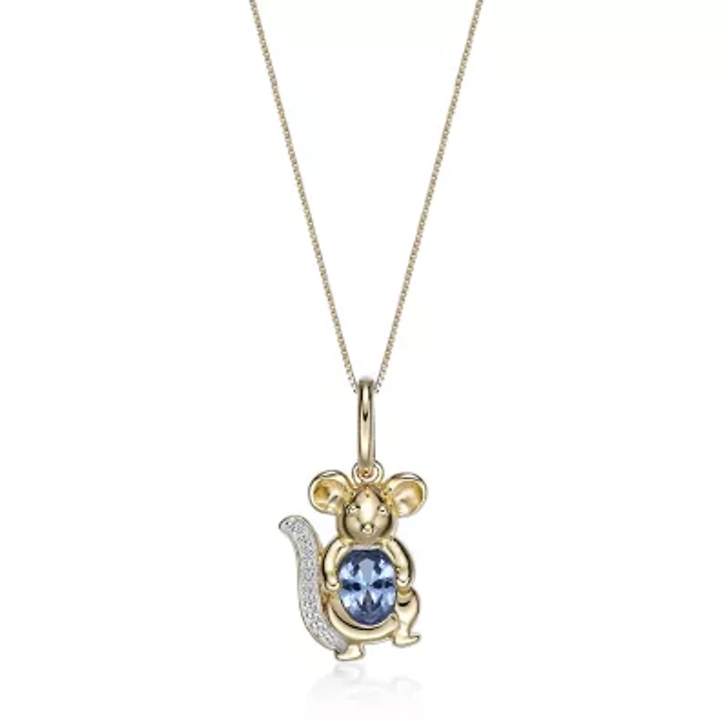 Gold Over Silver Lab-Created Aquamarine and Lab-Created White Sapphire Mouse Pendant Necklace