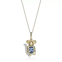 Gold Over Silver Lab-Created Aquamarine and Lab-Created White Sapphire Mouse Pendant Necklace