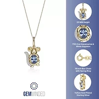 Gold Over Silver Lab-Created Aquamarine and Lab-Created White Sapphire Mouse Pendant Necklace