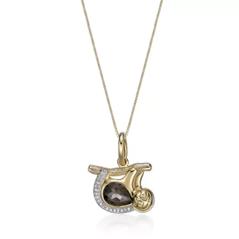 Gold Over Silver Smokey Quartz and Lab-Created White Sapphire Monkey Pendant Necklace